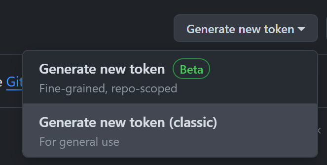 GitHub Generate token selection