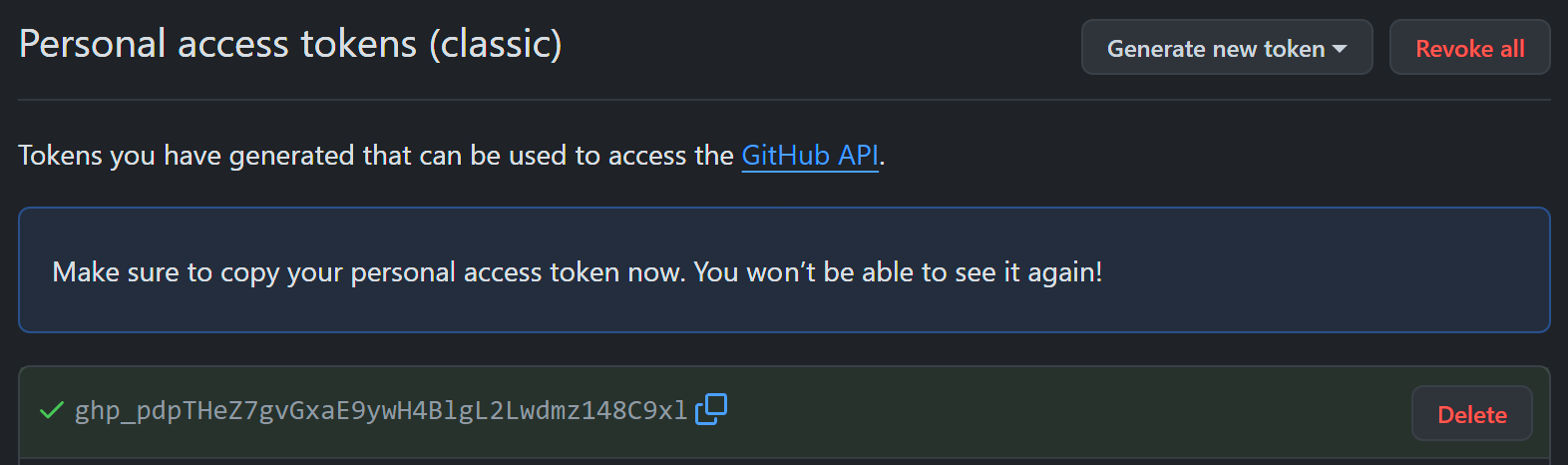 GitHub Generate new token